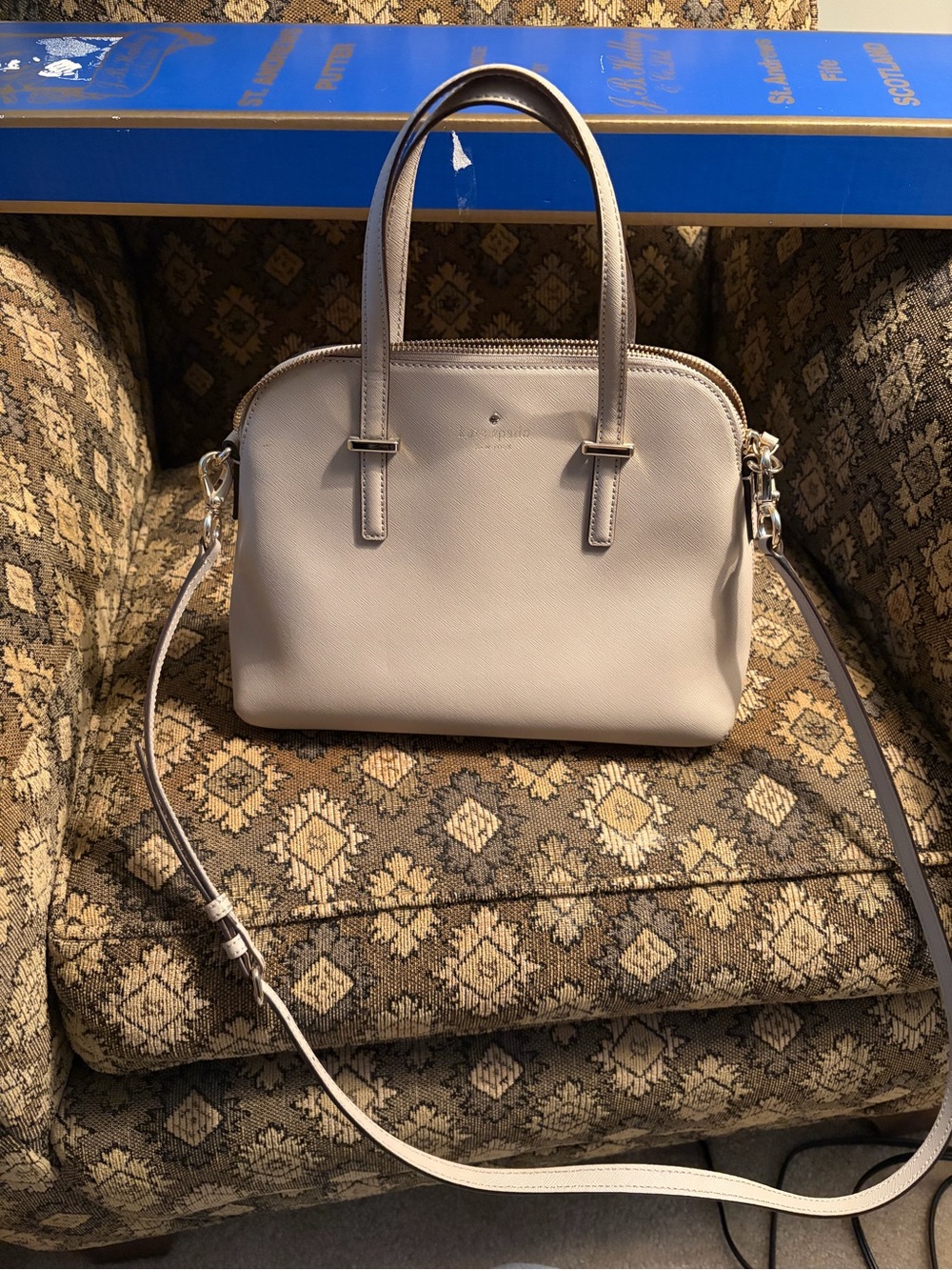 kate spade Light Cream Leather Dome Satchel with Removable Strap